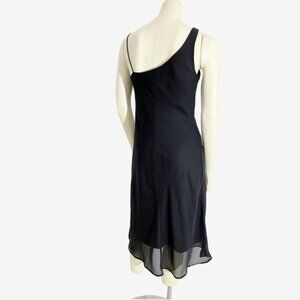 Vintage Y2K Black Chiffon Slip Dress with Cowl Neckline / Made in USA / Small